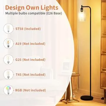 Ziisee Floor Lamps for Living Room - Standing Lamp with Seeded Glass Shade, Modern Floor Lamp with LED Bulbs, Industrial Floor Lamp for Bedroom, Black Tall Lamp for Office(Light Bulb Included)