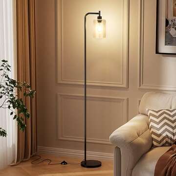Ziisee Floor Lamps for Living Room - Standing Lamp with Seeded Glass Shade, Modern Floor Lamp with LED Bulbs, Industrial Floor Lamp for Bedroom, Black Tall Lamp for Office(Light Bulb Included)
