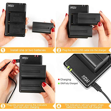 IVISII NP-F750 Battery Pack with Charger for Sony Cameras