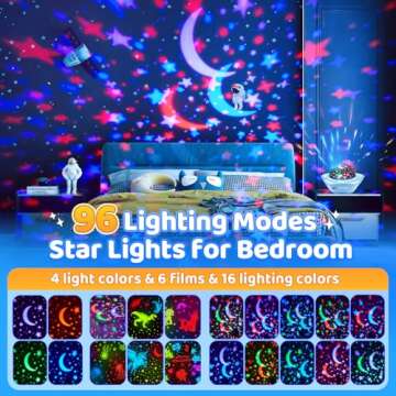 One Fire Night Light for Kids, 96 Lighting Modes Star Projector 360° Rotating+6 Films Kids Night Li...