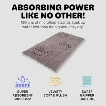 Dog Gone Smart Dirty Dog Doormat - Fast Drying Rug with Super Gripper Backing for Clean Floors - Super Absorbent and Machine Washable Mat for Muddy Paws - Grey