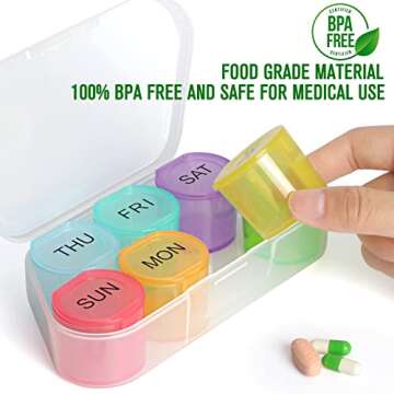 NatureTouch Weekly Pill Organizer, BPA Free Medicine Organizer Rainbow 7 Day Pill Box, Daily Portable Pill Conatainer for Pills/Vitamin/Fish Oil/Supplements [Lastest Version]
