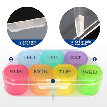 NatureTouch Weekly Pill Organizer, BPA Free Medicine Organizer Rainbow 7 Day Pill Box, Daily Portable Pill Conatainer for Pills/Vitamin/Fish Oil/Supplements [Lastest Version]