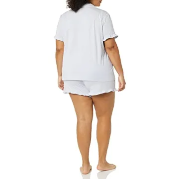 Amazon Essentials Women's Cotton Modal Piped Notch Collar Pajama Set (Available in Plus Size), Pale Blue, Large