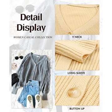 KIRUNDO Womens Cardigan 2024 Fall Casual Long Sleeve Lightweight Cardigans Button Open Front Ribbed Knit Sweater Tops(Grey, Small)