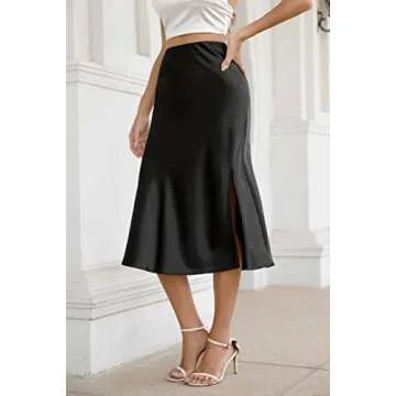 ALCEA ROSEA Silky Satin Midi Skirt for Stylish Women