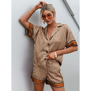 OYOANGLE Boho 2-Piece Outfit Batwing Sleeve Blouse Paperbag Shorts