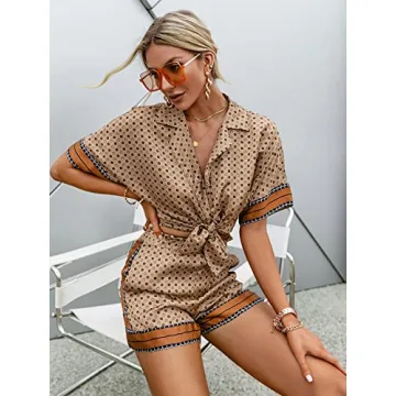 OYOANGLE Boho 2-Piece Outfit Batwing Sleeve Blouse Paperbag Shorts