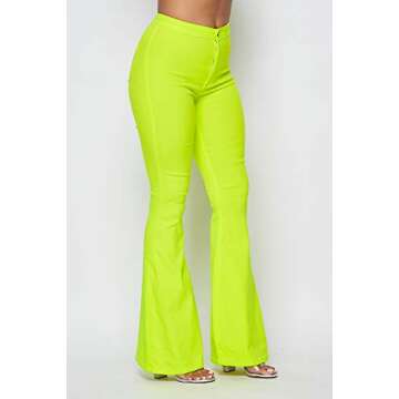 Neon Green High Waisted Bell Bottom Jeans by SOHO GLAM