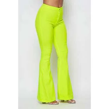 Neon Green High Waisted Bell Bottom Jeans by SOHO GLAM