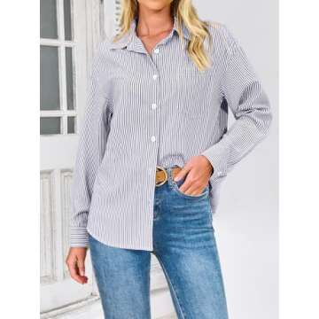 Stylish PRETTYGARDEN Women's Striped Button Down Shirt