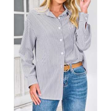 Stylish PRETTYGARDEN Women's Striped Button Down Shirt