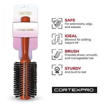 Cortex Professional Hair Brush, 100% Boar Bristle, Round, Red, 2.75", For Women and Men, For All Hai...