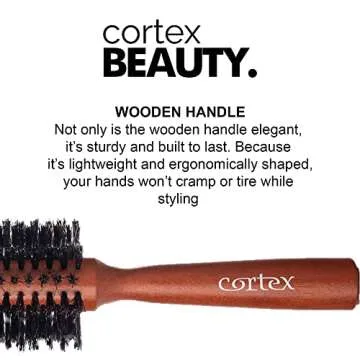 Cortex Professional Hair Brush, 100% Boar Bristle, Round, Red, 2.75", For Women and Men, For All Hair Types, Adds Texture & Shine