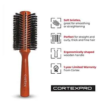 Cortex Professional Hair Brush, 100% Boar Bristle, Round, Red, 2.75", For Women and Men, For All Hair Types, Adds Texture & Shine