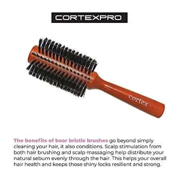 Cortex Professional Hair Brush, 100% Boar Bristle, Round, Red, 2.75", For Women and Men, For All Hair Types, Adds Texture & Shine