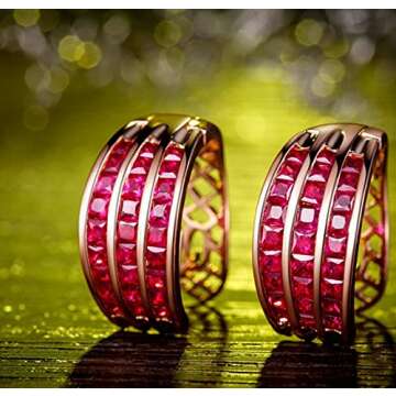 GOWE Genuine Ruby Gemstone 3.0 CT Certified Ruby Hoop Earrings 18K Rose Gold (AU750)