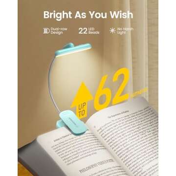 Glocusent Rotatable Book Light for Reading in Bed, 22 LEDs Reading Light with Stepless Dimming & Col...