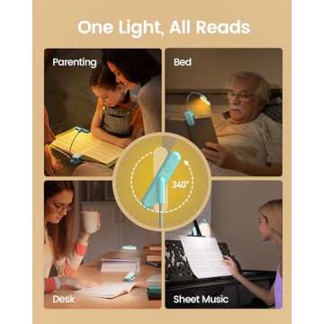 Glocusent Rotatable Book Light for Reading in Bed, 22 LEDs Reading Light with Stepless Dimming & Color Changing, Rechargeable Clip on Book Light with Timer, 1000mAh & Up to 100hrs, Book Lovers Gift