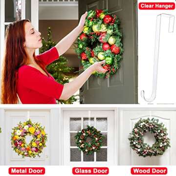 Wreath Hangers for Front Door,12" Clear Wreath Door Hanger,2 Pack Wreath Hanger Non Scratch Over The...