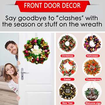 Wreath Hangers for Front Door,12" Clear Wreath Door Hanger,2 Pack Wreath Hanger Non Scratch Over The Door Hooks Easter Halloween Christmas Decorations Indoor Outdoor,Welcome Sign for Front Door Decor