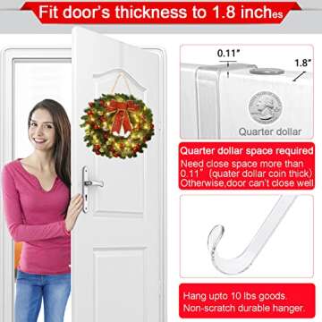 Wreath Hangers for Front Door,12" Clear Wreath Door Hanger,2 Pack Wreath Hanger Non Scratch Over The Door Hooks Easter Halloween Christmas Decorations Indoor Outdoor,Welcome Sign for Front Door Decor