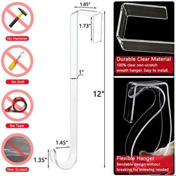 Clear Wreath Hanger for Front Door, Lightweight & Durable