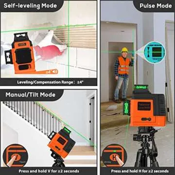 Takamine 12 Lines Laser Level Self Leveling 3x360° 3D Green Cross Line for Construction/Picture Hanging, Remote Controller, Rechargeable Li-ion battery, Magnetic Stand and portable bag