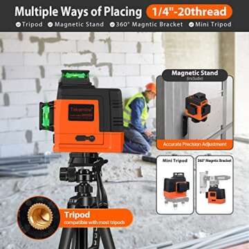 Takamine 12 Lines Laser Level Self Leveling 3x360° 3D Green Cross Line for Construction/Picture Hanging, Remote Controller, Rechargeable Li-ion battery, Magnetic Stand and portable bag
