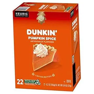 Dunkin' Pumpkin Spice Coffee, 88 K-Cup Pods - Fall Flavor