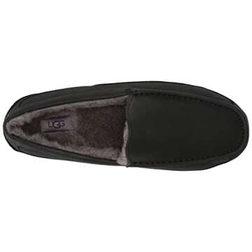 UGG Men's Ascot Slipper, Black Matte Leather, 12