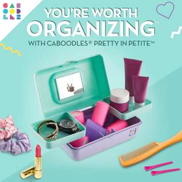 Caboodles Pretty in Petite Makeup Box, Two-Tone Seafoam on Lavender, Hard Plastic Organizer Box, 2 Swivel Trays, Fashion Mirror, Secure Latch for Safe Travel