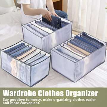 TOOVREN Wardrobe Clothes Organizer 7 Grids, Folded Clothes Organizer for Closet, Clothing Storage Bi...