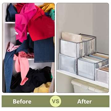 TOOVREN Wardrobe Clothes Organizer 7 Grids, Folded Clothes Organizer for Closet, Clothing Storage Bins,Washable Foldable Drawer Clothes Compartment Storage Box for Closet Bedroom Dorm Room (Gray,2PCS)