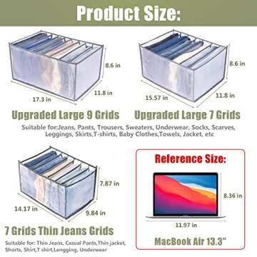 TOOVREN Wardrobe Clothes Organizer 7 Grids, Folded Clothes Organizer for Closet, Clothing Storage Bins,Washable Foldable Drawer Clothes Compartment Storage Box for Closet Bedroom Dorm Room (Gray,2PCS)