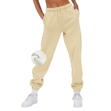 AUTOMET Women’s Winter Casual Baggy Fleece Lined Sweatpants Fashion Joggers Pants with Pockets Bei...