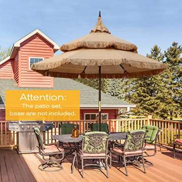 Aoodor 9ft Umbrella Outdoor Pagoda Patio Market Umbrella 3 Tier with Eucalyptus Wooden Frame - Brown (Umbrella Only)