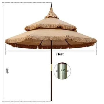 Aoodor 9ft Umbrella Outdoor Pagoda Patio Market Umbrella 3 Tier with Eucalyptus Wooden Frame - Brown (Umbrella Only)