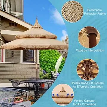 Aoodor 9ft Umbrella Outdoor Pagoda Patio Market Umbrella 3 Tier with Eucalyptus Wooden Frame - Brown (Umbrella Only)