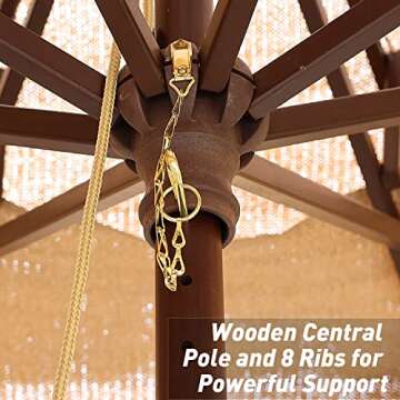 Aoodor 9ft Umbrella Outdoor Pagoda Patio Market Umbrella 3 Tier with Eucalyptus Wooden Frame - Brown (Umbrella Only)