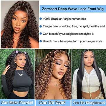 Zormsert Wear and Go Loose Deep Wave Wigs For Black Women Human Hair 4x4 Lace Closure Wigs Curly Transparent Lace Pre Plucked with Baby Hair Glueless Natural Color 20 Inch
