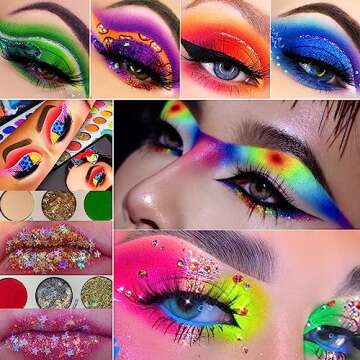 Afflano La Catrina Makeup Pallet Colorful Eyeshadow Palette 54 Color, Large Rainbow Eye Shadow Highly Pigmented, Bright Neon Aurora Glow Color for Women Girl Halloween Christmas Candy Grinch Makeup