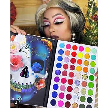 Afflano La Catrina Makeup Pallet Colorful Eyeshadow Palette 54 Color, Large Rainbow Eye Shadow Highly Pigmented, Bright Neon Aurora Glow Color for Women Girl Halloween Christmas Candy Grinch Makeup