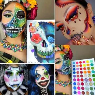 Afflano La Catrina Makeup Pallet Colorful Eyeshadow Palette 54 Color, Large Rainbow Eye Shadow Highly Pigmented, Bright Neon Aurora Glow Color for Women Girl Halloween Christmas Candy Grinch Makeup