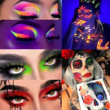 Afflano La Catrina Makeup Pallet Colorful Eyeshadow Palette 54 Color, Large Rainbow Eye Shadow Highly Pigmented, Bright Neon Aurora Glow Color for Women Girl Halloween Christmas Candy Grinch Makeup