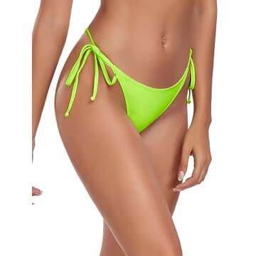 RELLECIGA Women's Neon Green Tie Side Thong Bikini Bottom Size Medium
