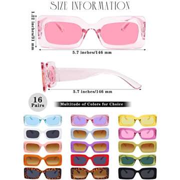 Aodaer 16 Pairs Retro Small Rectangle Sunglasses for Women 90s Vintage Trendy Square Sunglasses Wide Frame Eyewear
