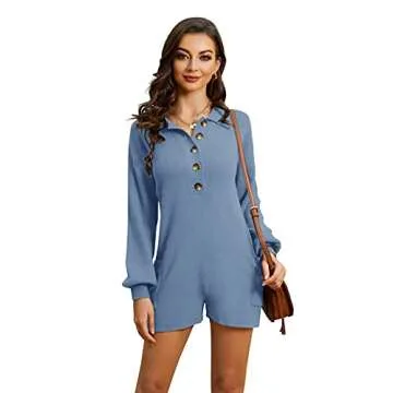 Tymidy Women Long Sleeve Sweater Rompers Sexy V Neck Fall Winter Loose Casual Cozy Knit Onesie Loung...