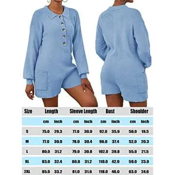 Tymidy Women Long Sleeve Sweater Rompers Sexy V Neck Fall Winter Loose Casual Cozy Knit Onesie Loungewear Pajamas with Pockets