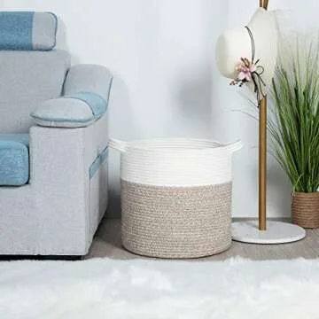 MINTWOOD 15x14 Woven Cotton Storage Basket for Home